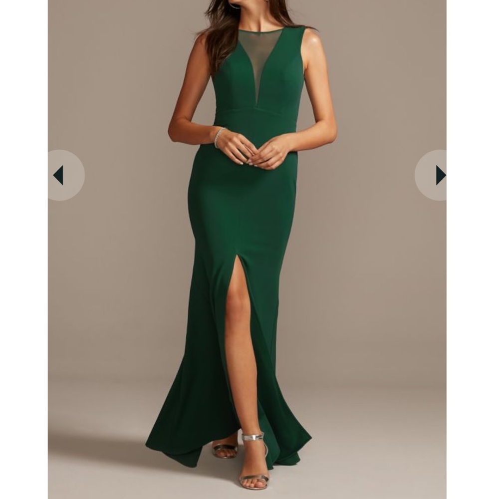 Illusion Deep-V Center Slit Stretch Crepe Dress